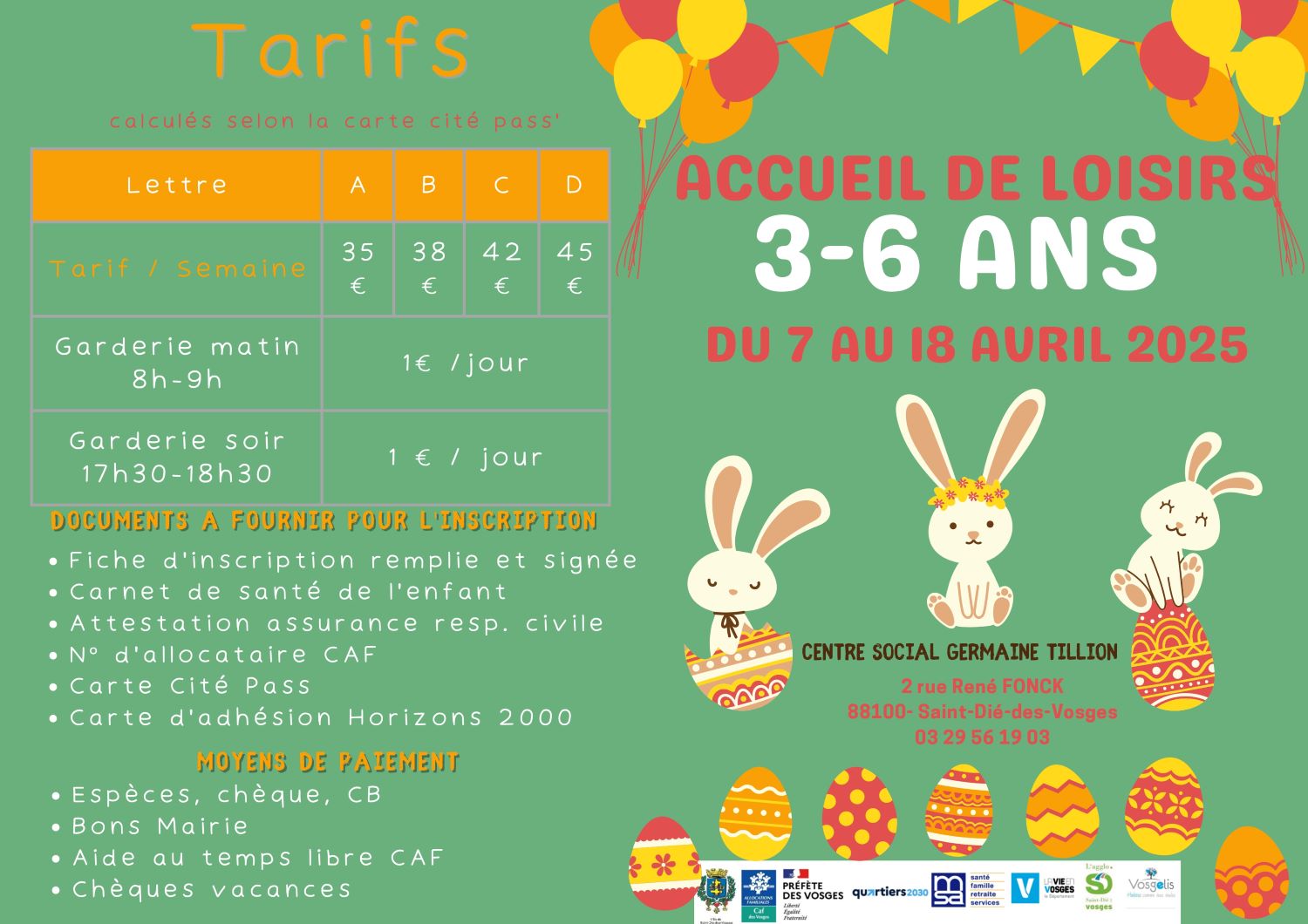 programme accueil de loisirs 3 - 6 ans centre social germaine tillion avril 2025
