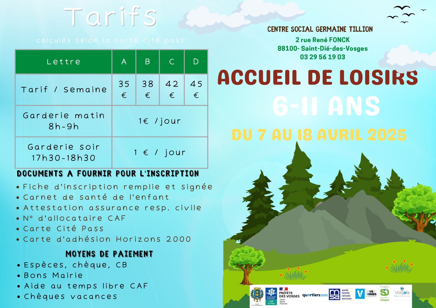 programme accueil de loisirs 6 - 11 ans centre social germaine tillion avril 2025