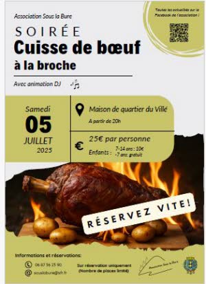 Soirée dansante avec repas Cuisse de bœuf à la broche
