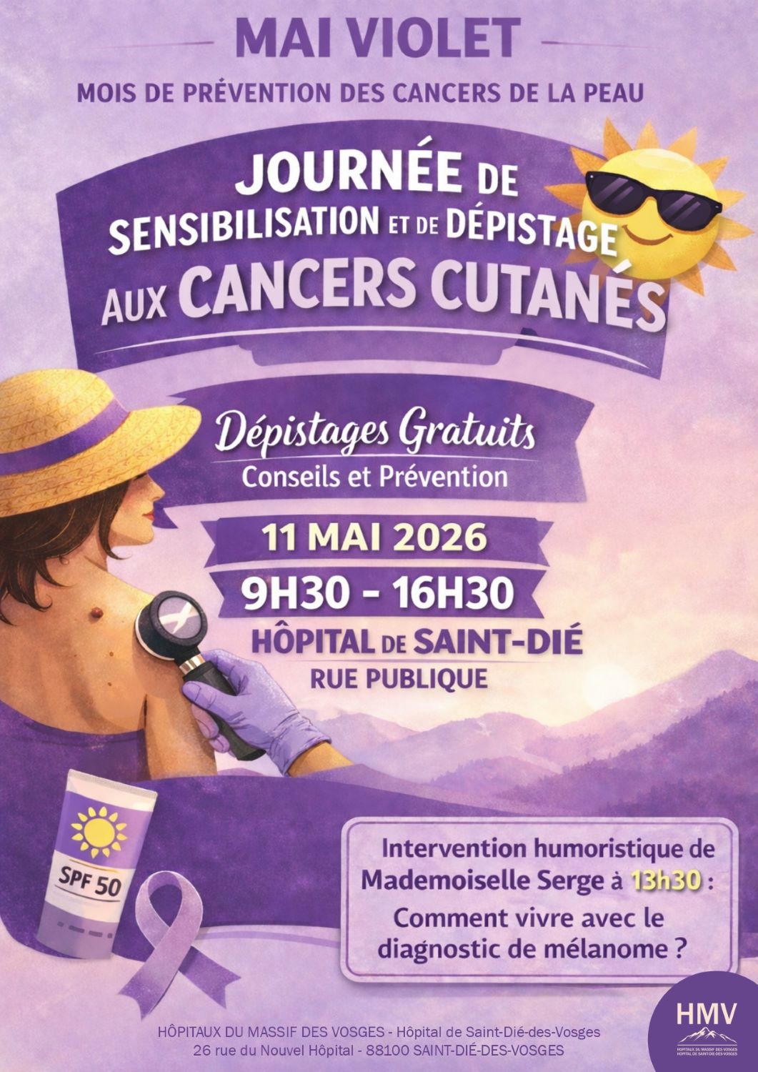 Stand de sensibilisation et de dépistage des cancers cutanés, dans le cadre de Mai Violet