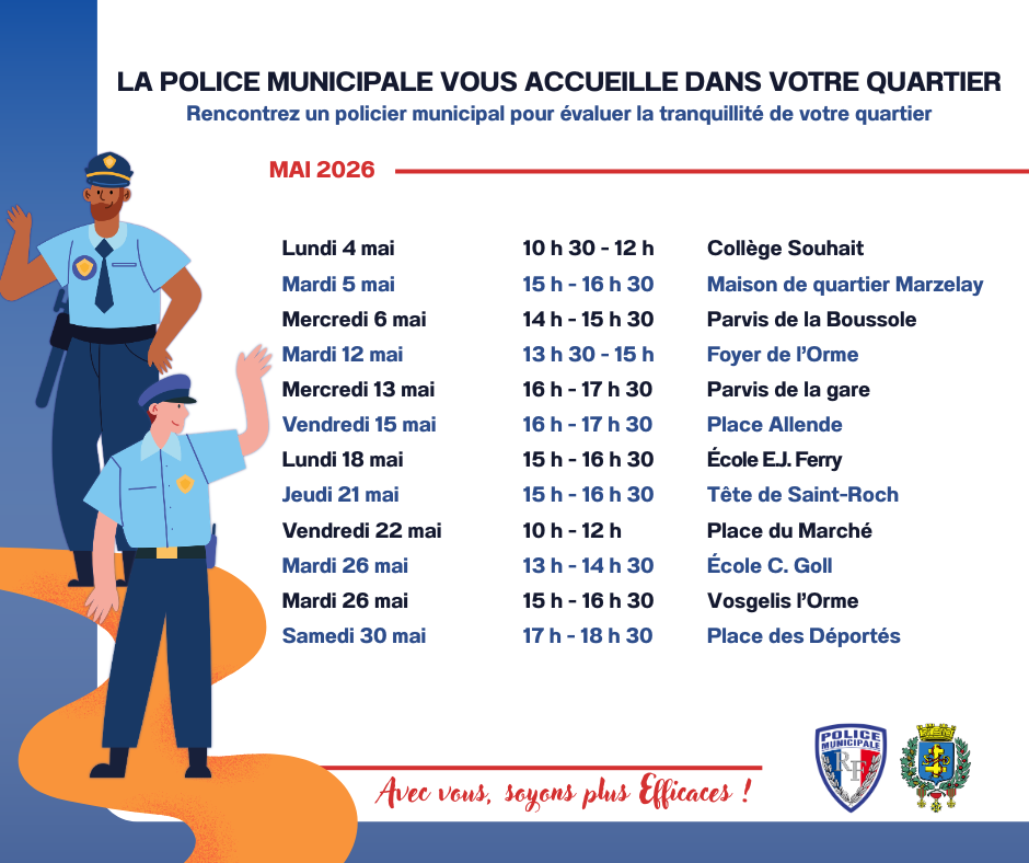 Permanence de la police municipale du mois de mai