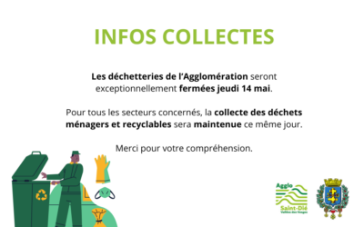 Infos collectes concernant les déchetteries et la collecte des déchets au jeudi 14 mai