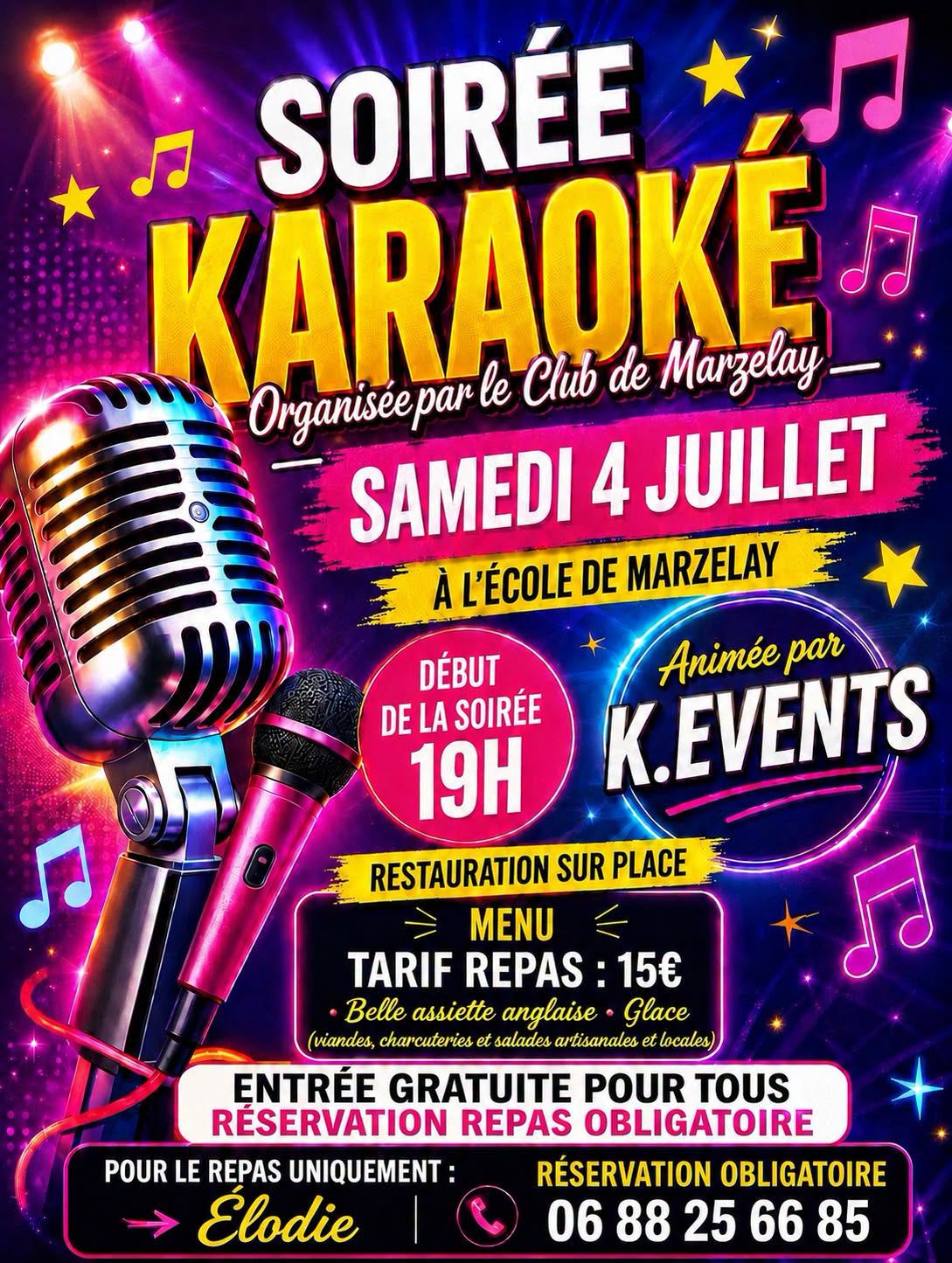 Repas karaoké proposé par le club de Marzelay