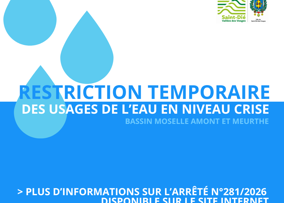 Arrêté n°281/2026 portant sur la restriction temporaire des usages de l’eau au niveau Crise sur le bassin Moselle amont et Meurthe dans le département Vosges