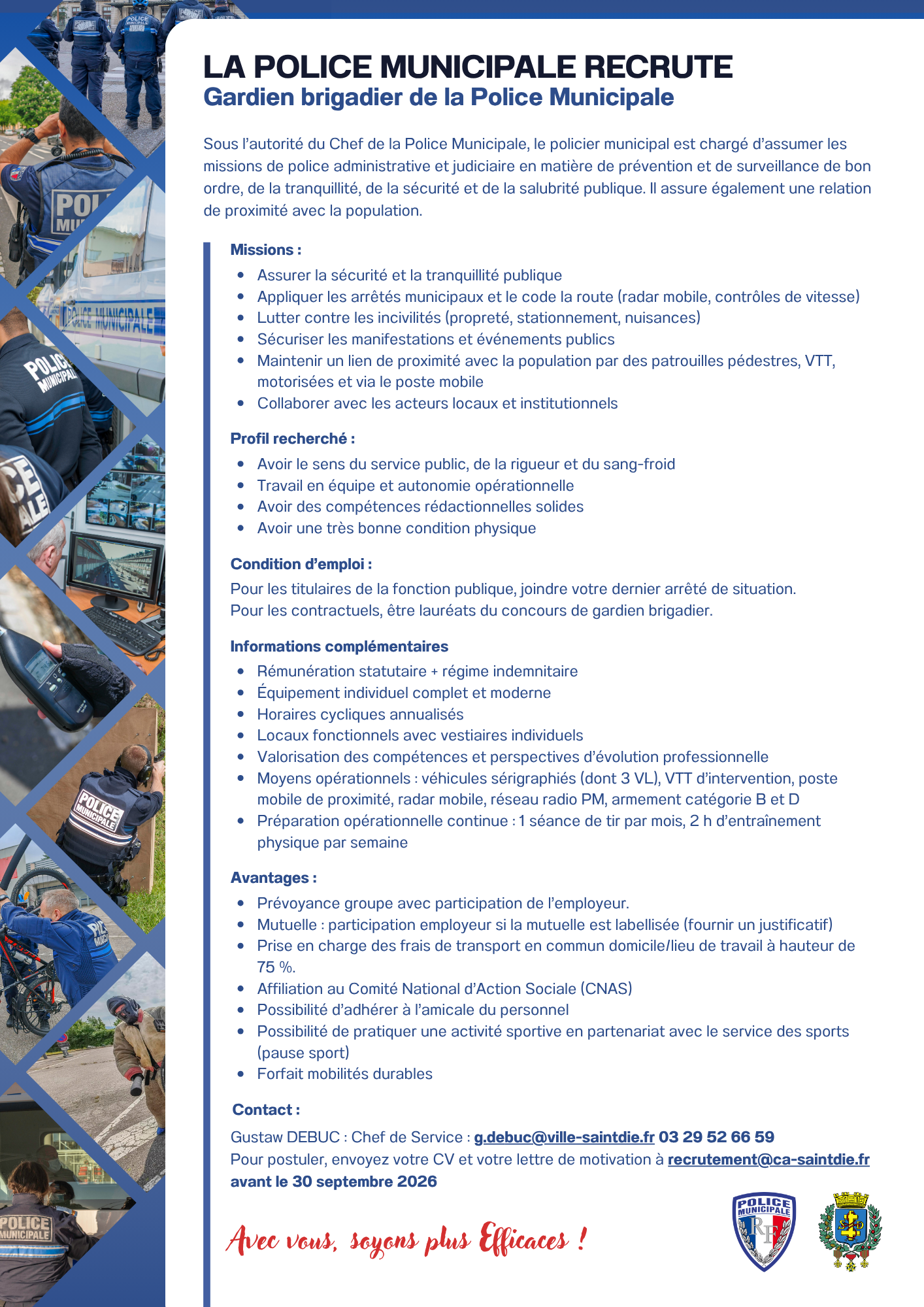 LA POLICE MUNICIPALE recrute recrutement police municipale
