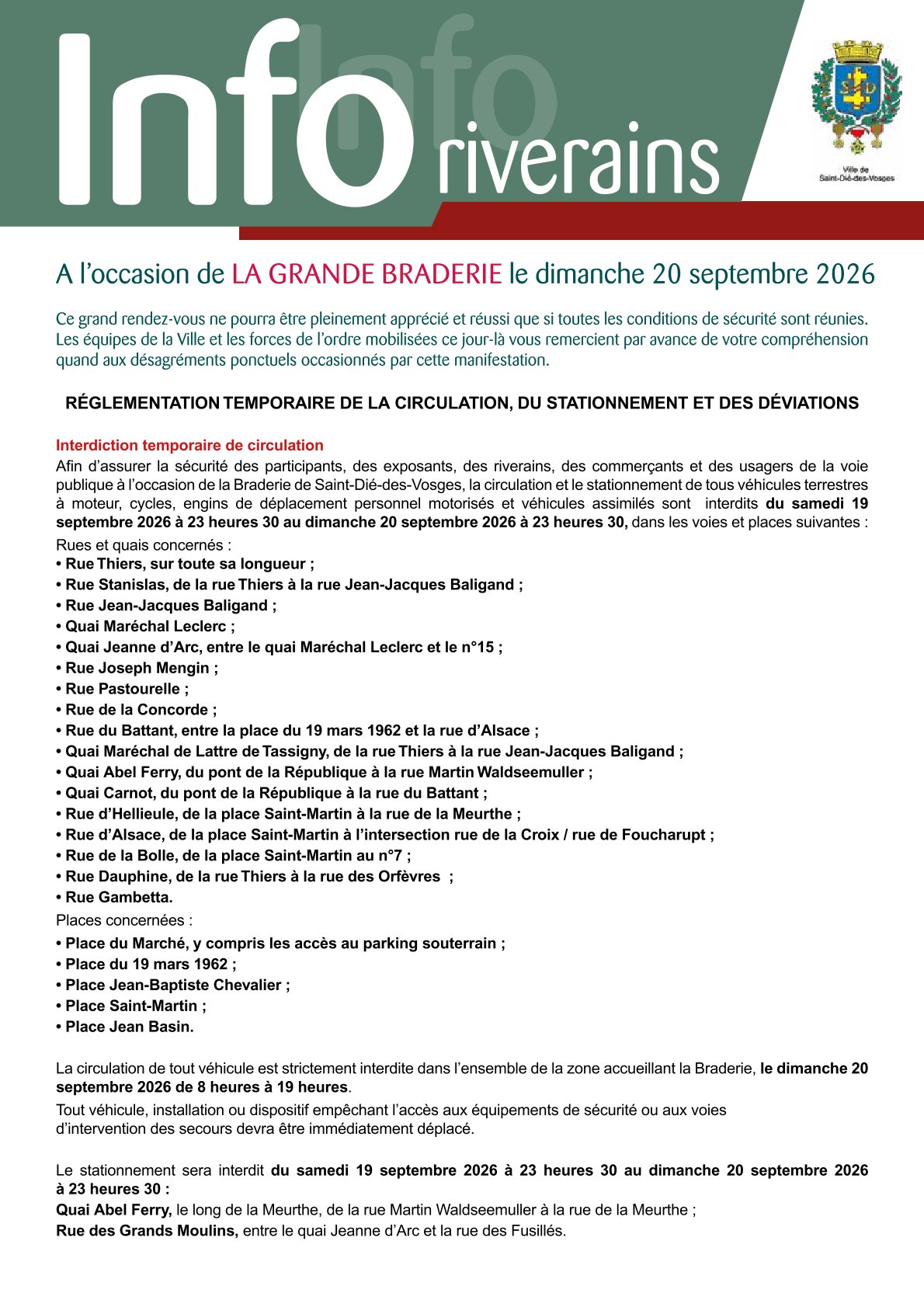 info riverains grande braderie 2026